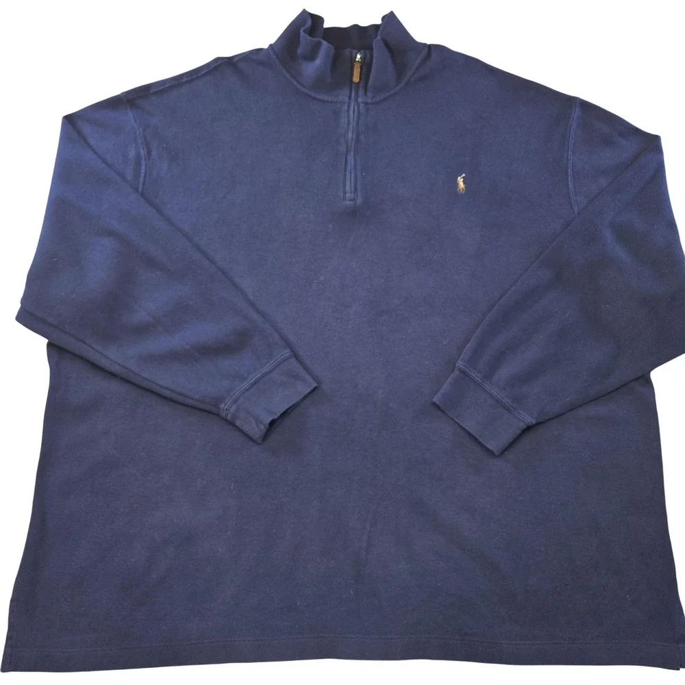 Polo Ralph Lauren Sweatshirt Mens Big 4X Blue Pullover 1/4 Zip Heavyweight